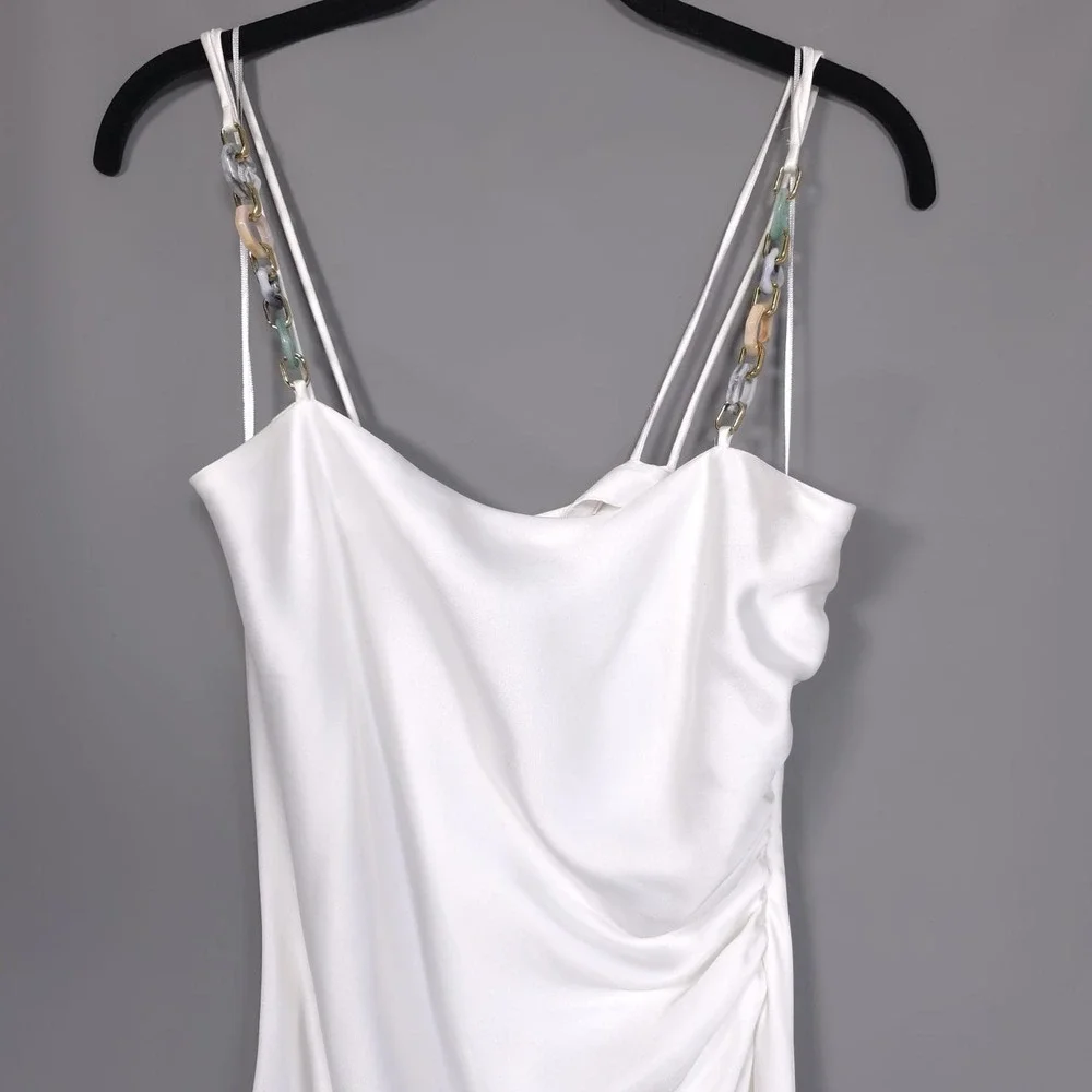 ZARA Women's Dress‎ LARGE Multicolor Chain Strap Satin White Midi Maxi 7756/362 - Picture 9 of 15